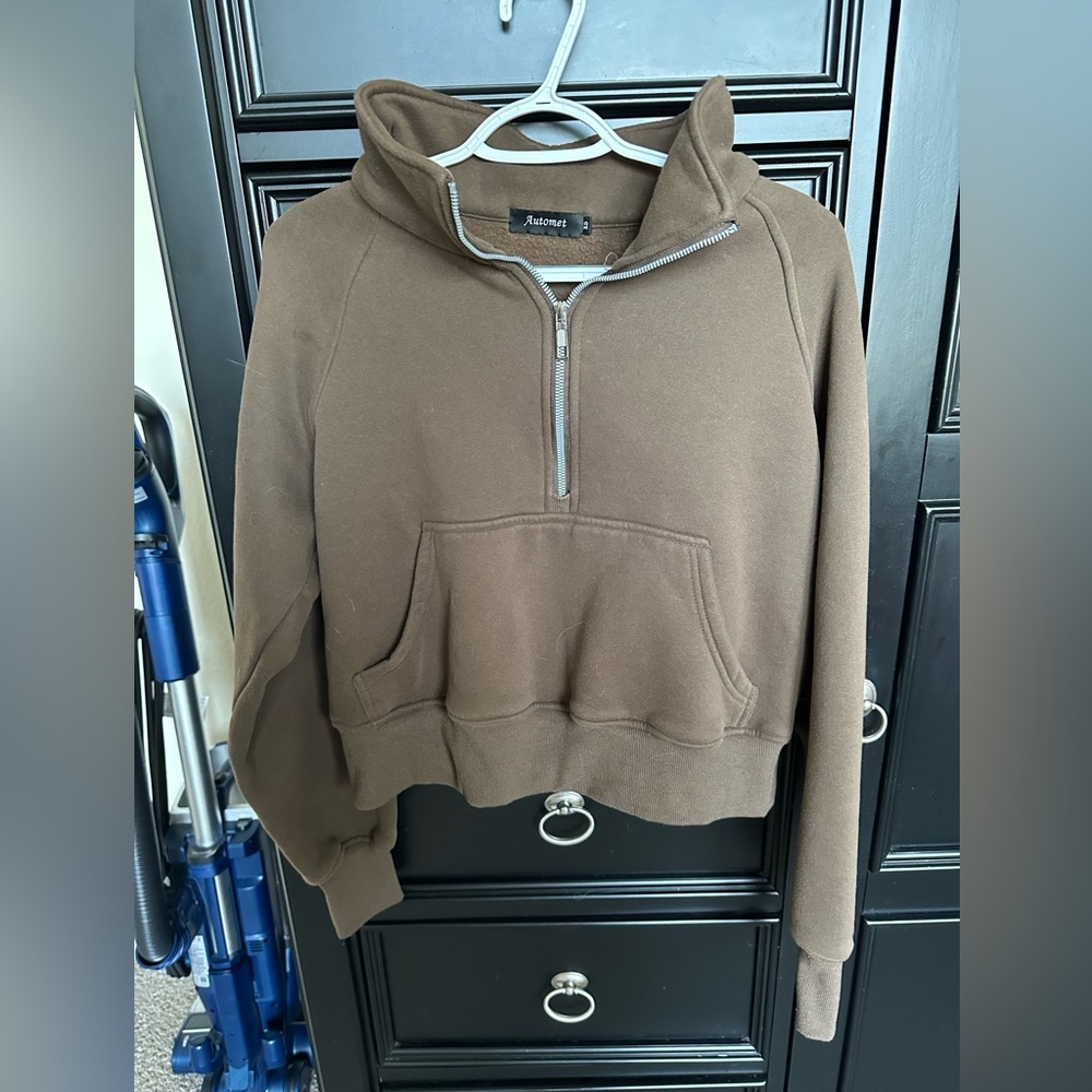 brown half zip